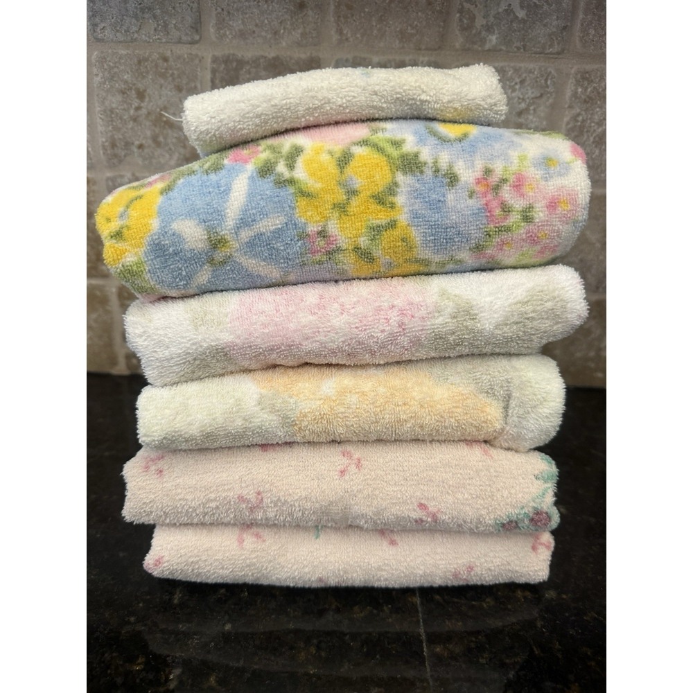 6 Piece Vintage Floral Bath Towels Cannon Pink Rose Floral Cottage Core Soft USA